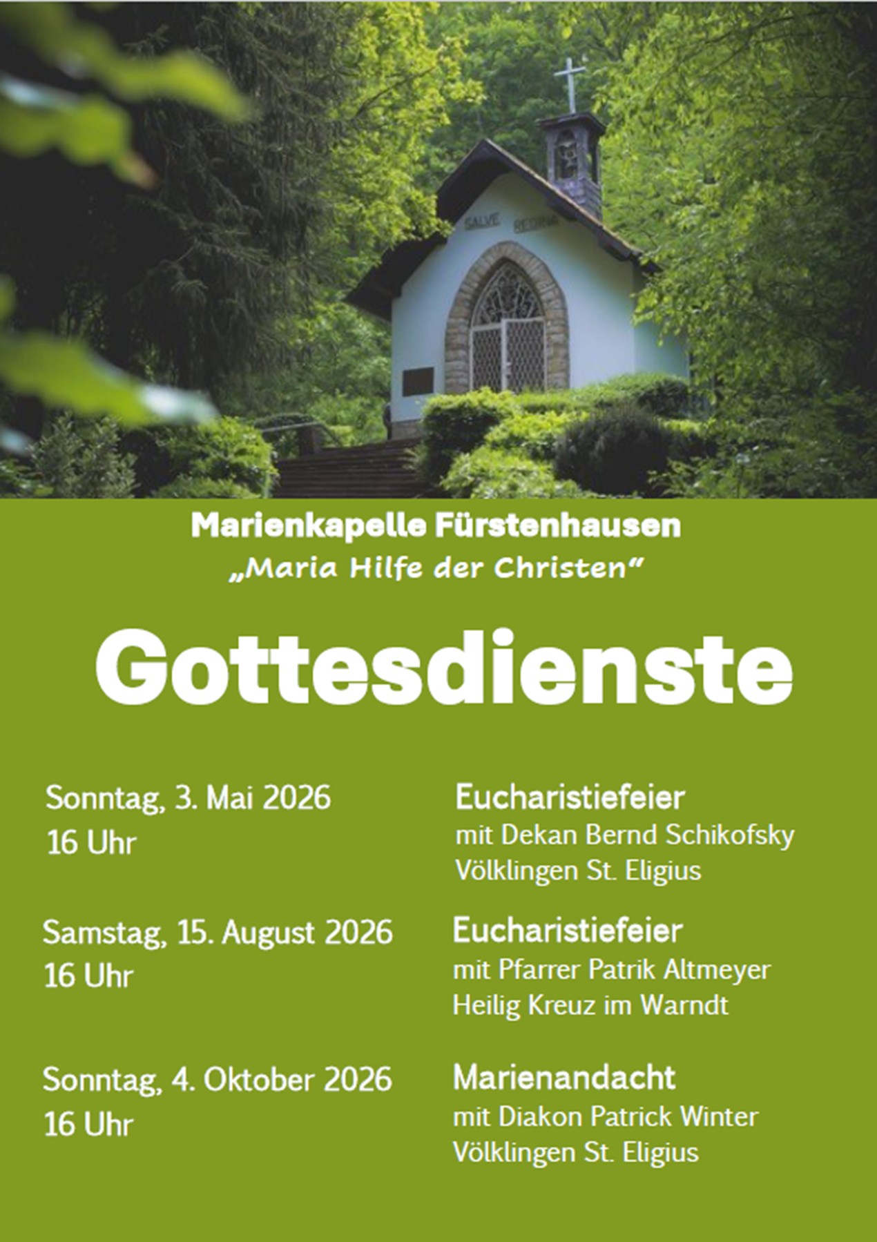 2026 Gottesdienste Marienkapelle Fürstenhausen